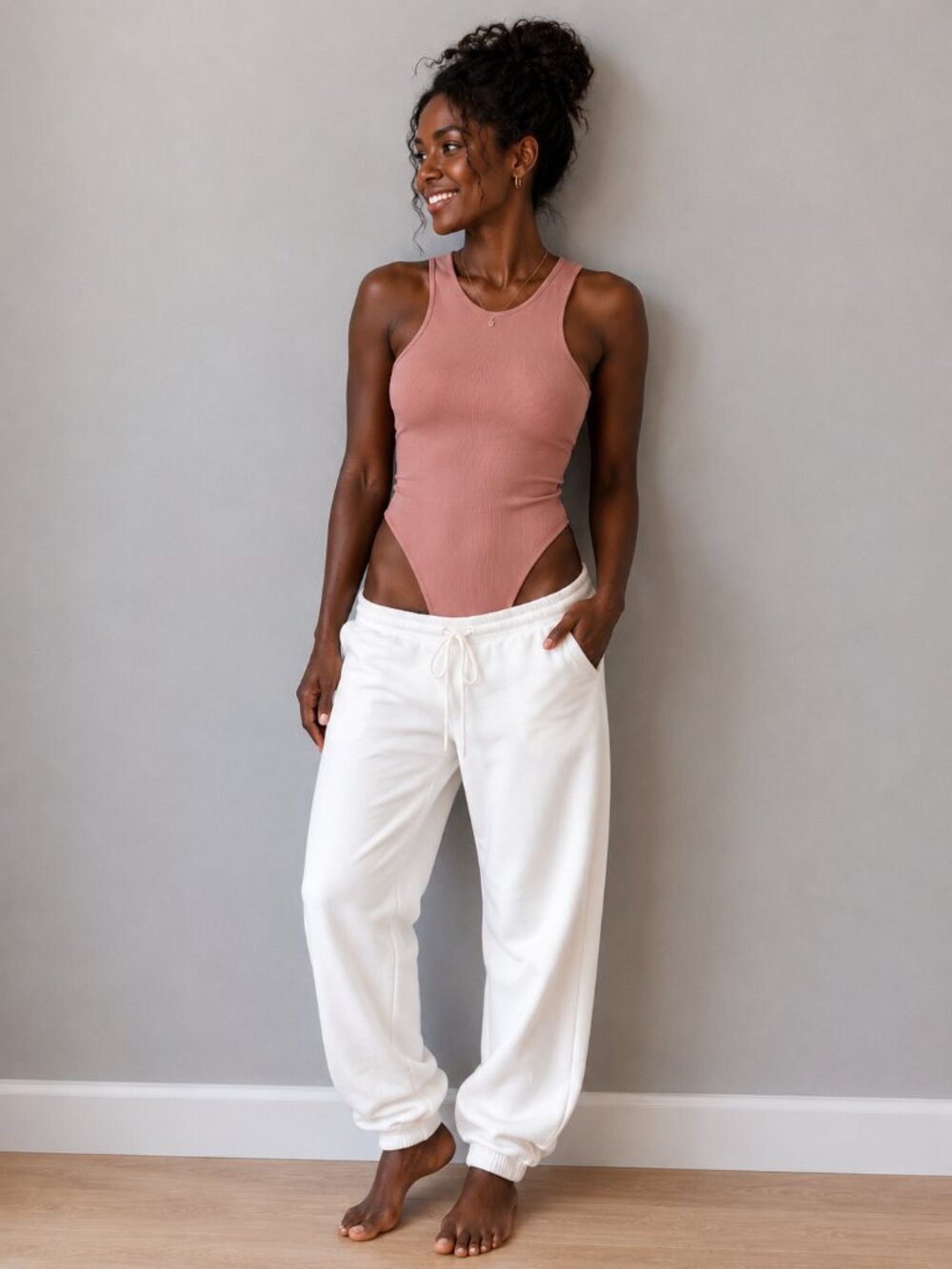 Abercrombie & Fitch Ribbed Tank Bodysuit in Taupe